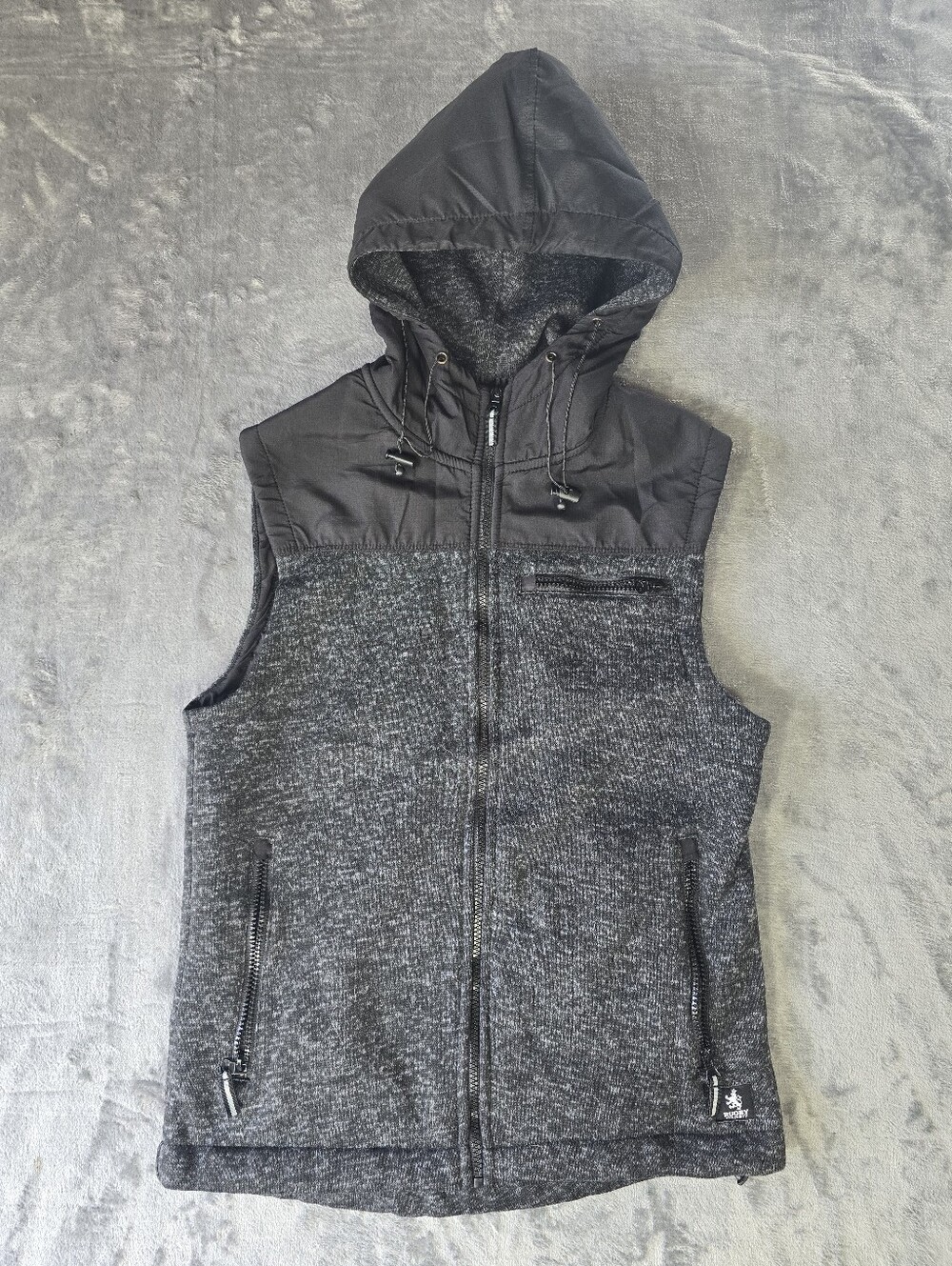 Rugby University Hooded Vest Size Small Gray Fall Outdoor